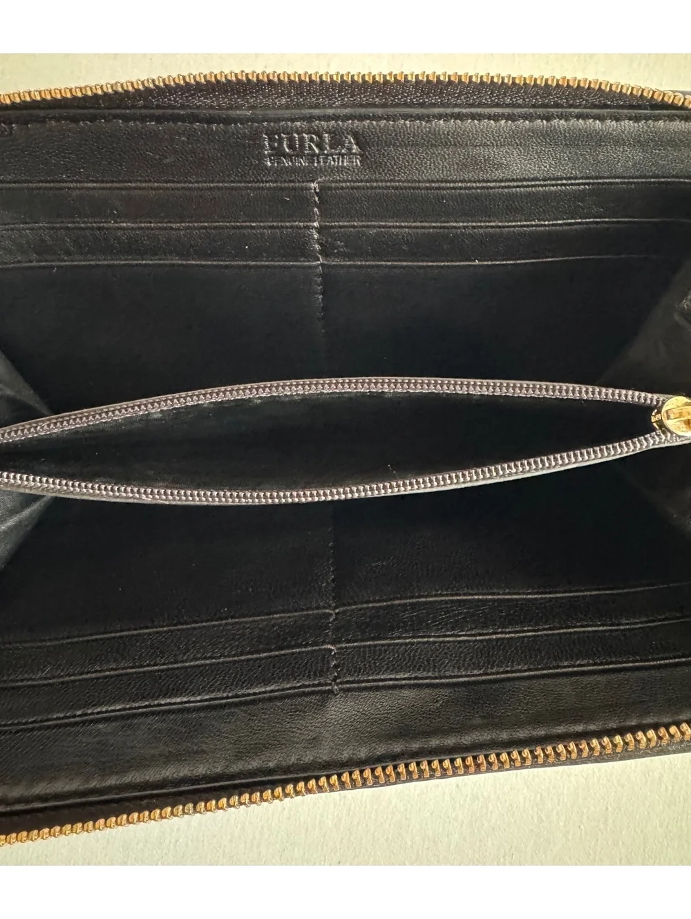 Furla Black Quilted Leather Continental Zip Around Wallet Gold Hardware Italy